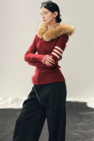 Hooded Cable Knit Sweater