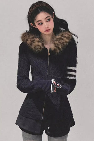 Hooded Cable Knit Sweater