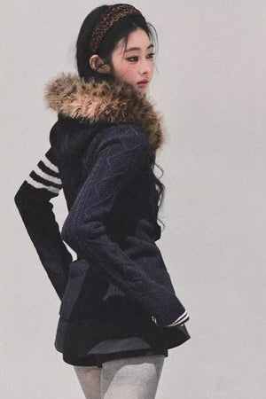 Hooded Cable Knit Sweater