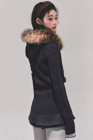 Hooded Cable Knit Sweater