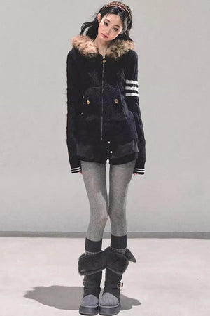 Hooded Cable Knit Sweater