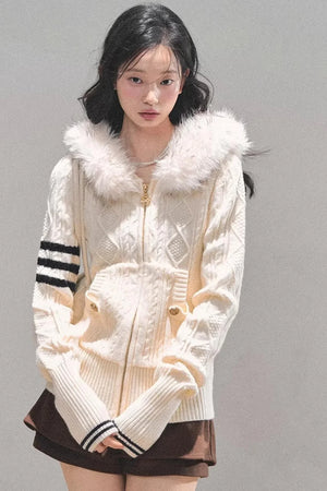 Hooded Cable Knit Sweater