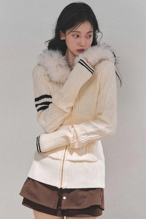Hooded Cable Knit Sweater