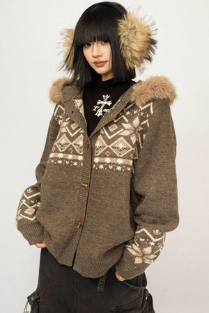 Hooded Fair Isle Cardigan