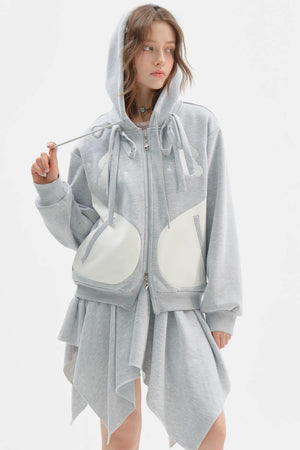 Hooded Gray Jacket and Skirt Set-Up
