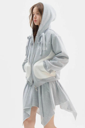Hooded Gray Jacket and Skirt Set-Up