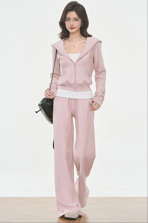 Hooded Knit Cardigan and Sweatpants Set-Up