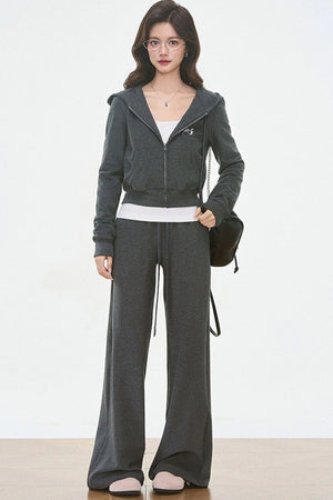 Hooded Knit Cardigan and Sweatpants Set-Up