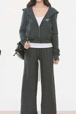 Hooded Knit Cardigan and Sweatpants Set-Up