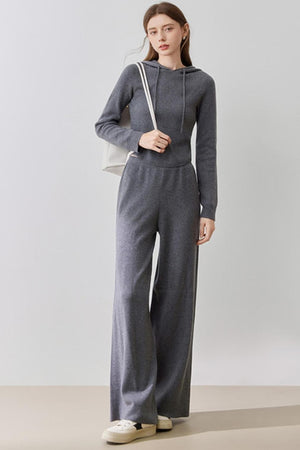 Hooded Knit Sweater & Wide-Leg Pants Set