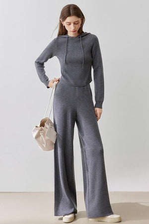 Hooded Knit Sweater & Wide-Leg Pants Set