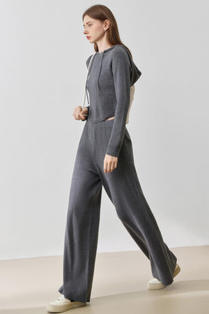 Hooded Knit Sweater & Wide-Leg Pants Set