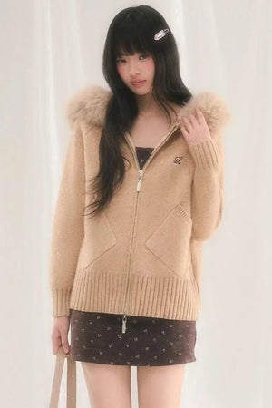 Hooded Knitted Fur Jacket
