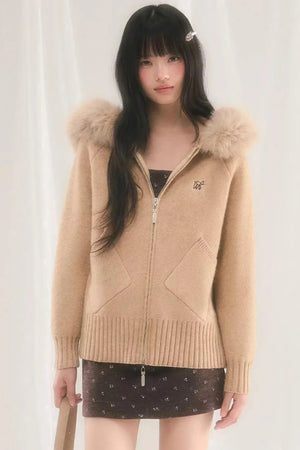 Hooded Knitted Fur Jacket