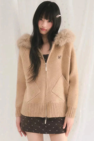 Hooded Knitted Fur Jacket