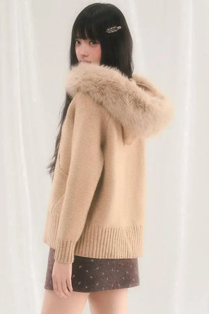 Hooded Knitted Fur Jacket