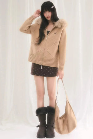Hooded Knitted Fur Jacket