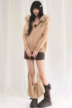 Hooded Knitted Fur Jacket