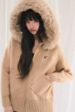 Hooded Knitted Fur Jacket