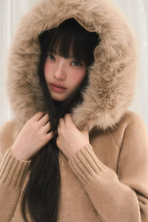 Hooded Knitted Fur Jacket