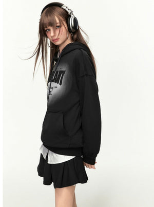 Hooded Letter Print Sweatshirt Skirt Set