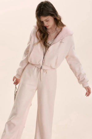 Hooded Plush Jacket & Fleece Pants Set-Up