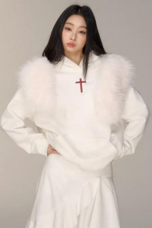 Hooded Rhinestone Fleece Top