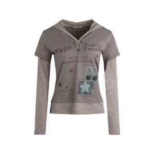 Hooded Spliced Long-Sleeve Top
