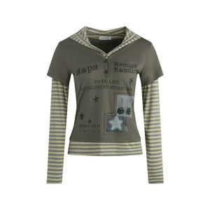 Hooded Spliced Long-Sleeve Top