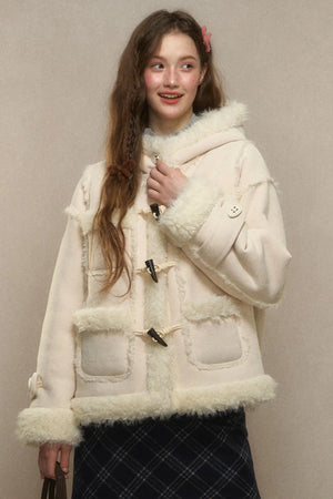 Hooded Suede Lambswool Fur Jacket