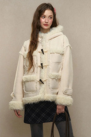Hooded Suede Lambswool Fur Jacket