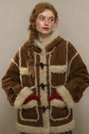 Hooded Suede Lambswool Fur Jacket
