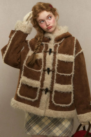 Hooded Suede Lambswool Fur Jacket
