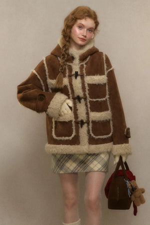 Hooded Suede Lambswool Fur Jacket