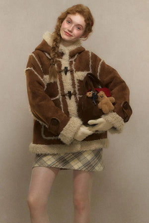 Hooded Suede Lambswool Fur Jacket