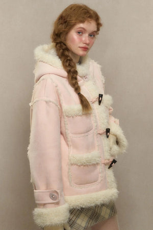 Hooded Suede Lambswool Fur Jacket