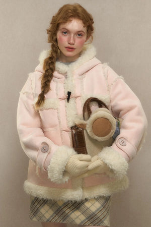 Hooded Suede Lambswool Fur Jacket