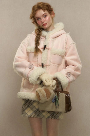 Hooded Suede Lambswool Fur Jacket