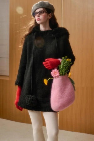Hooded Wool Cape Dress