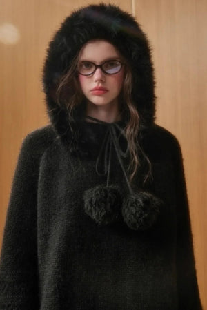Hooded Wool Cape Dress
