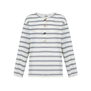 Horn Button Striped Long Sleeve T-Shirt