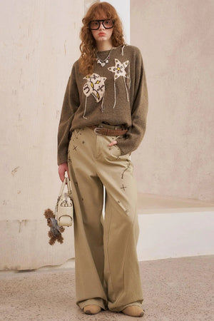 Hot Diamond Loose Wide-Leg Pants