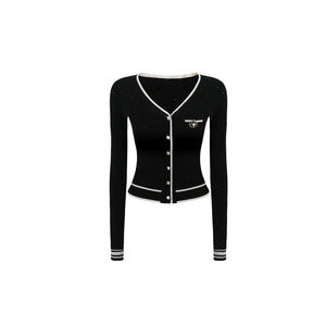 Hot Girl Contrast Knit Cardigan Suit Set-Up