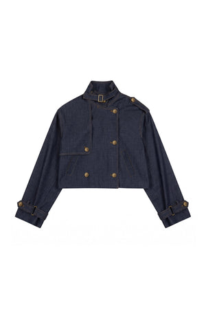 Imitation Denim Short Jacket and Cake Skirt Set