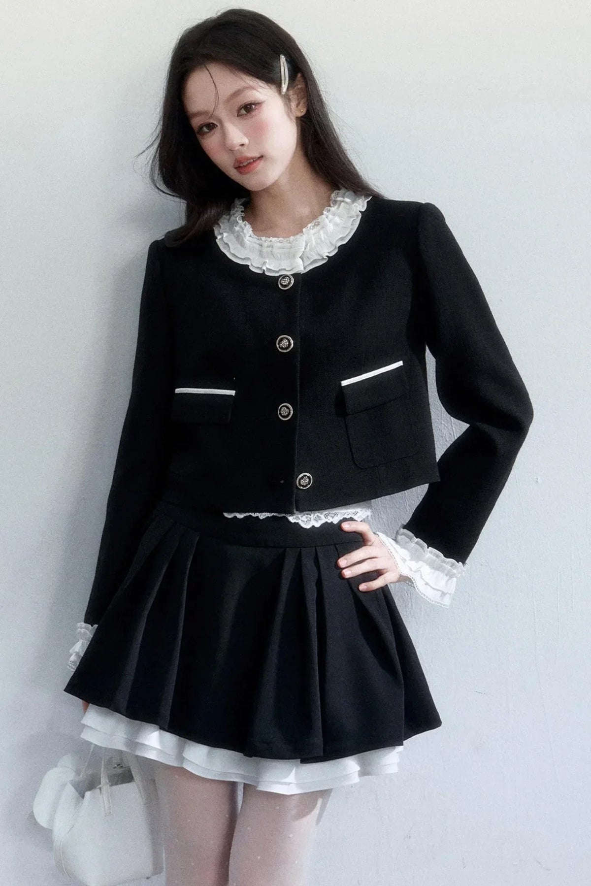 Ink-Colored Lace Jacket and Skirt Set-Up