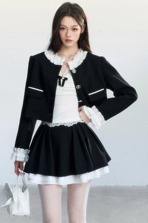 Ink-Colored Lace Jacket and Skirt Set-Up