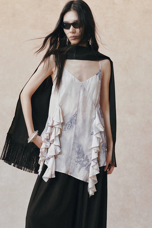 Ink Print Ruffled Camisole