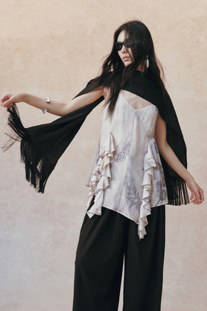 Ink Print Ruffled Camisole
