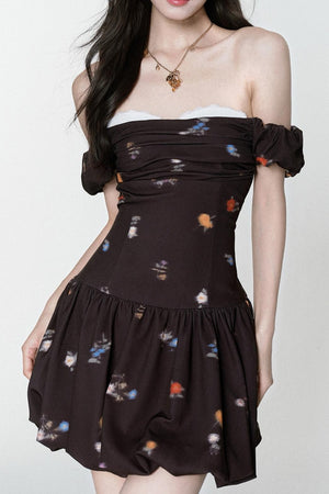 Inked Rose One-Shoulder Floral Dress