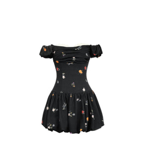 Inked Rose One-Shoulder Floral Dress